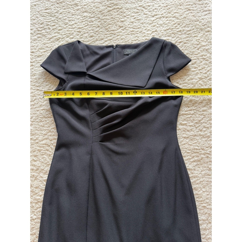 Tahari Arthur S. Levine Sheath Dress Asymmetrical Neck Pleated Black Size 8 - Picture 14 of 16
